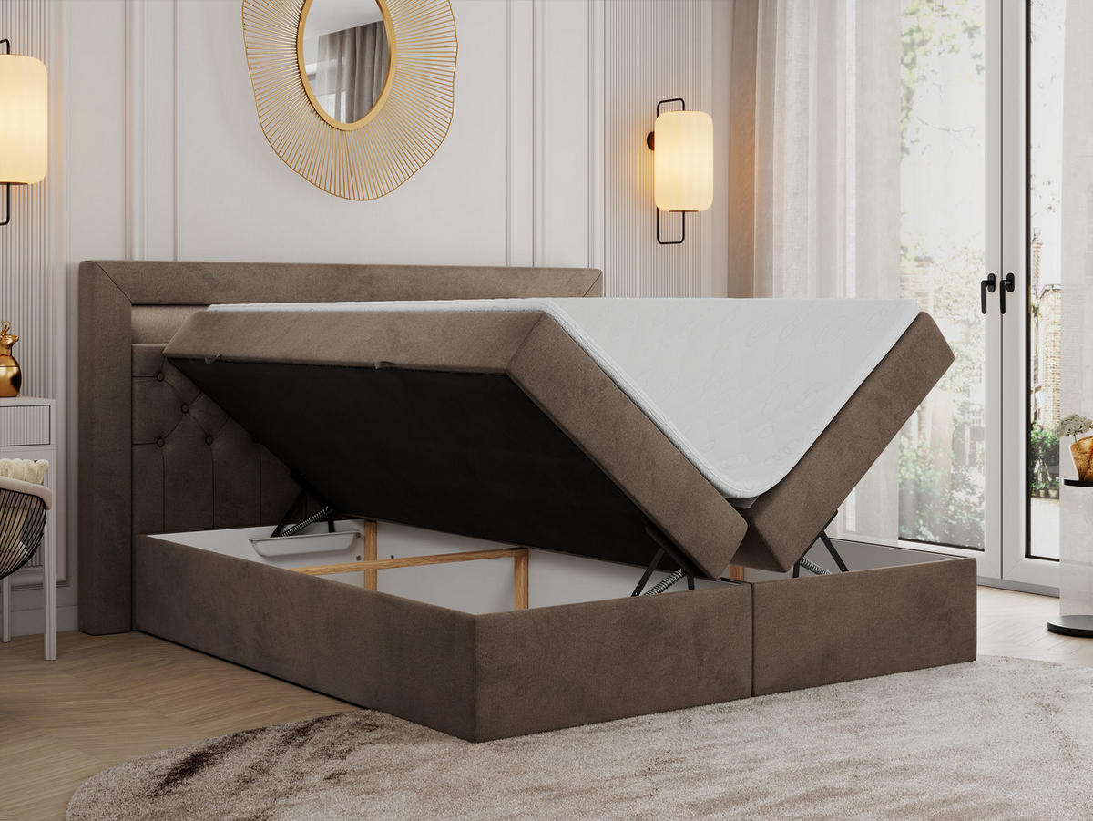 BOXBETT GOLD-6 LED 120/200 Braun Velvet - H3 - Braun, Holz/Textil (120/200cm) - MKS