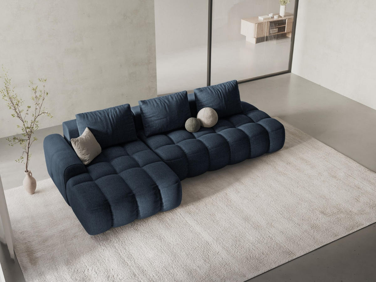 AUSKLAPPBARES-ECKSOFA links mit Container Linz aus strukturiertem Stoff dunkelblau 3 Sitzplätze - Dunkelblau, Textil (142/275cm) - Cosmopolitan Design