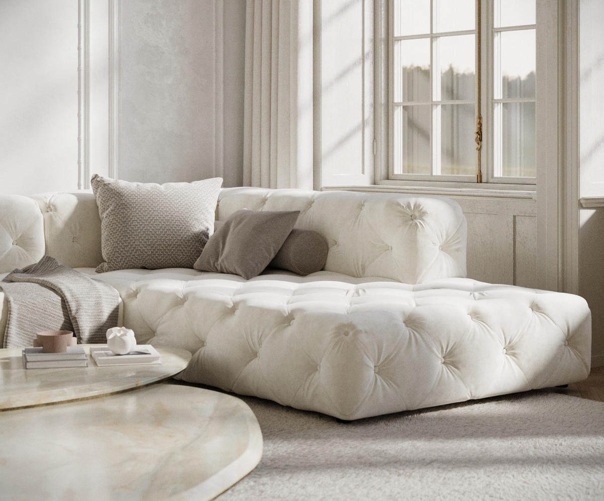 ECKSOFA Cosimo Creme Samtstoff - Creme/Schwarz, Holz/Holzwerkstoff (325/228cm) - Maison de Reve
