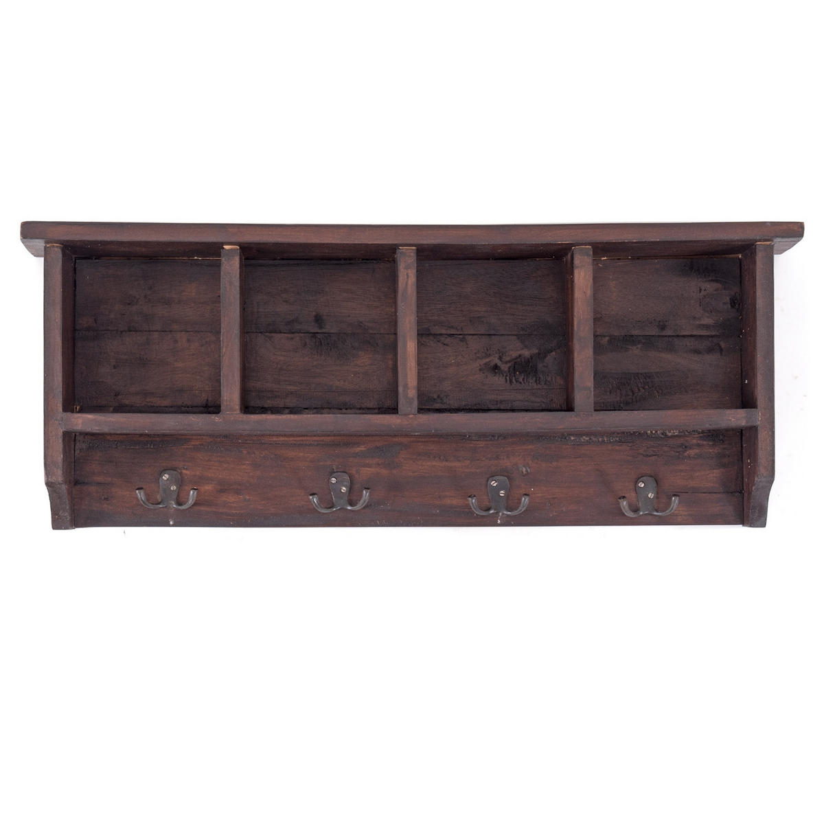 WANDGARDEROBE VINTAGE 70 Recyclingholz massiv, 4 Doppelhaken, 4 Fächer, Ablage 03 dunkelbraun - Dunkelbraun, Holz (70/27/11cm) - DESIGN DELIGHTS