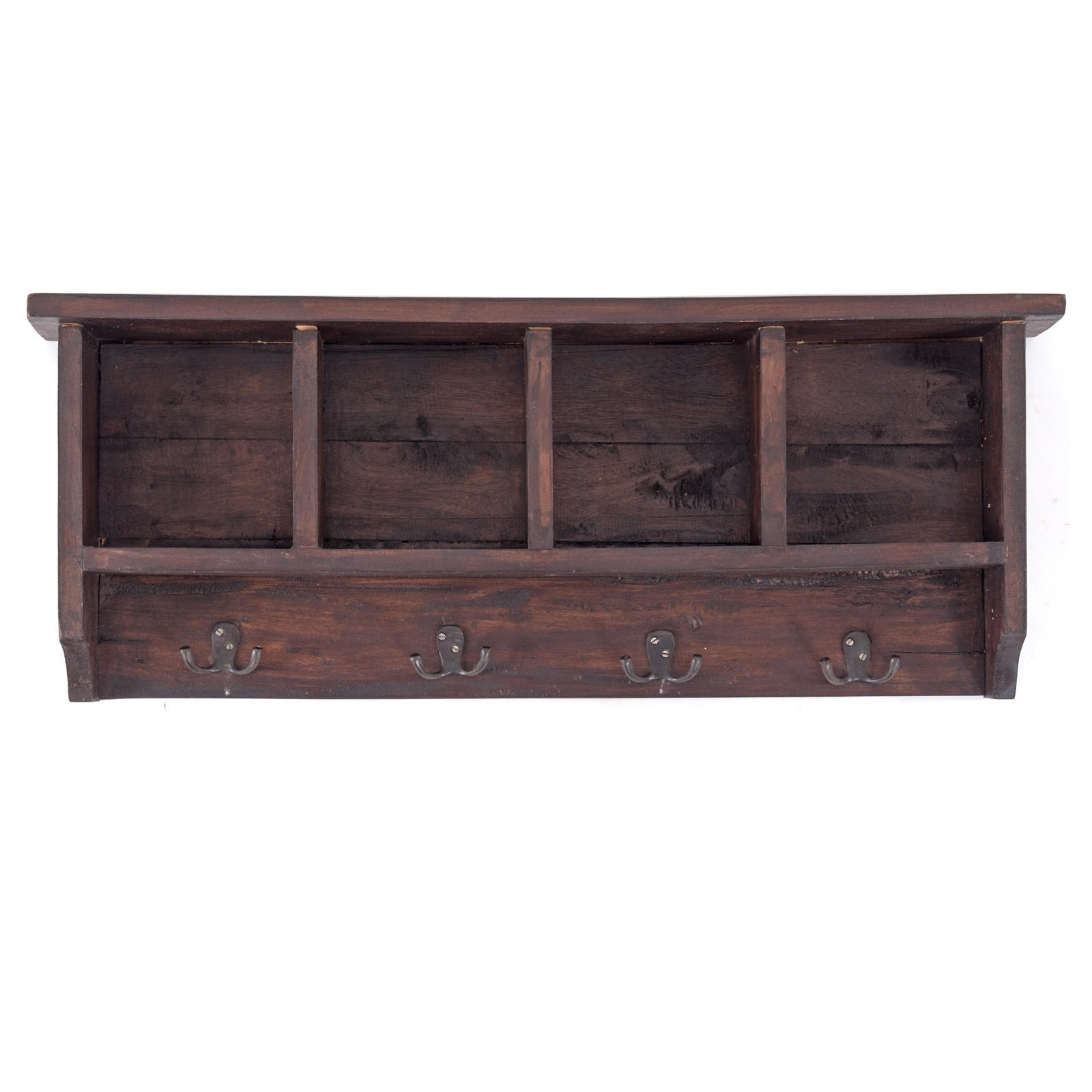 Thumbnail - Design Delights Wandgarderobe, Dunkelbraun, Holz, Echtholz,Recyclingholz, Vintage, 70x27x11 cm, Garderobe, Garderobenlei...