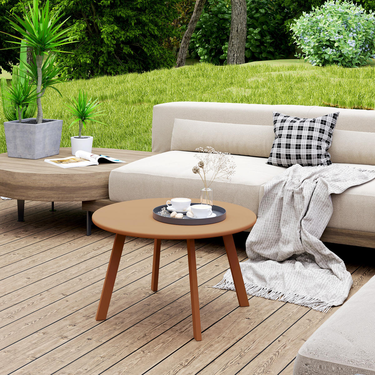 GARTENBEISTELLTISCH DE-14129 rund Ø70 cm, rutschfest Orange - Orange, Metall (70/70/42cm) - ComfortXL