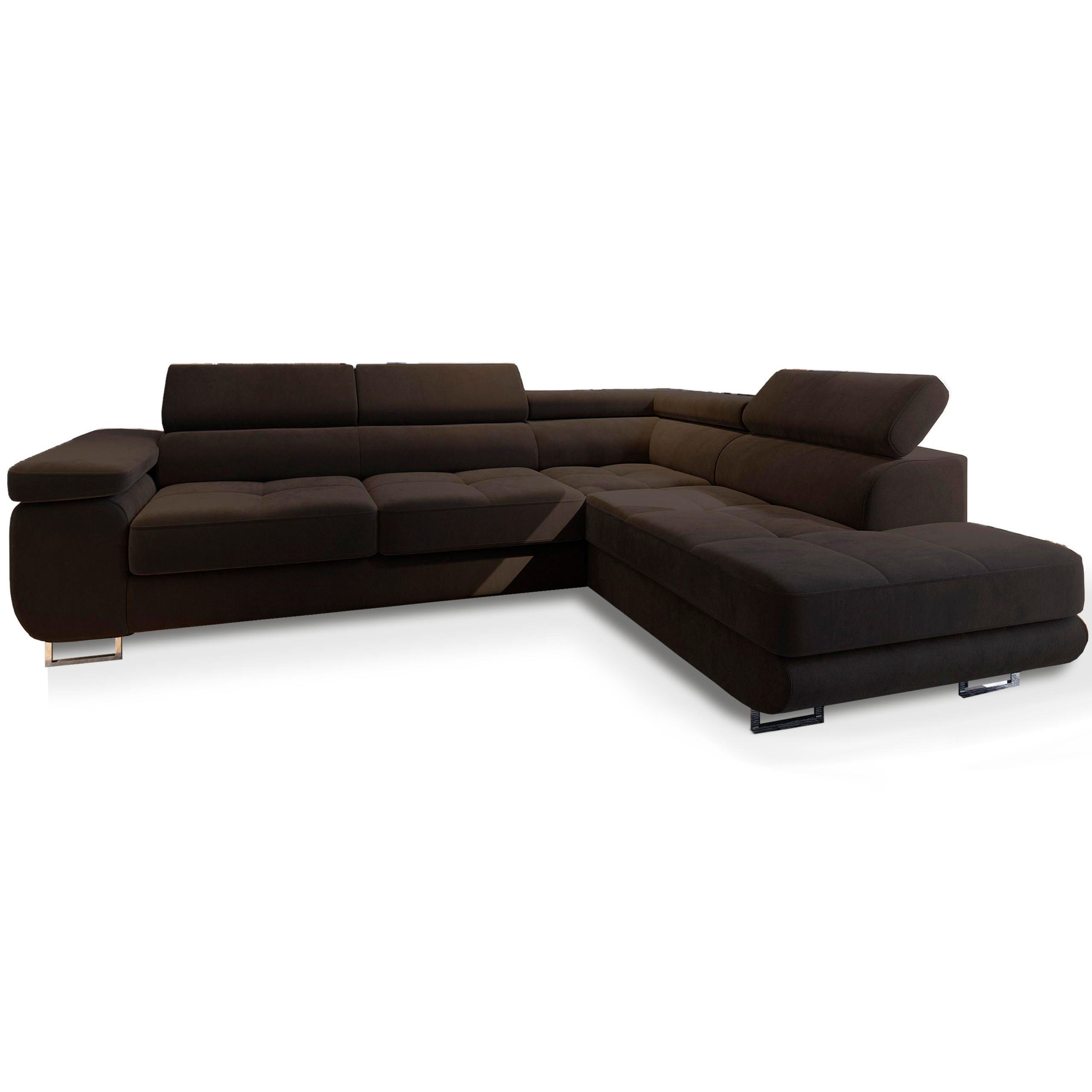 ECKSOFA SELVA R-S Braun Velours-Stoff mit Schlaffunktion - Braun, Holz (275/202cm) - MASSENO