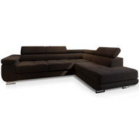 ECKSOFA SELVA R-S Braun Velours-Stoff mit Schlaffunktion - Braun, Holz (275/202cm) - MASSENO