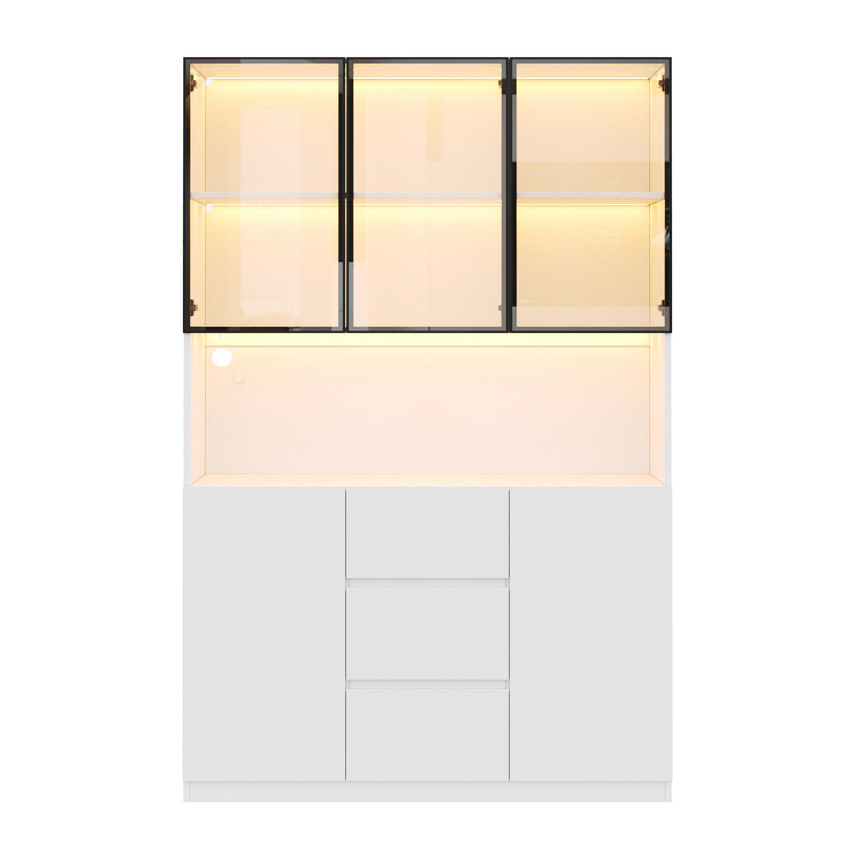 VITRINE LED 200cm 3 Schubladen 2 Türen Weiß - Weiß, Holzwerkstoff (120/200/40cm) - FLIEKS