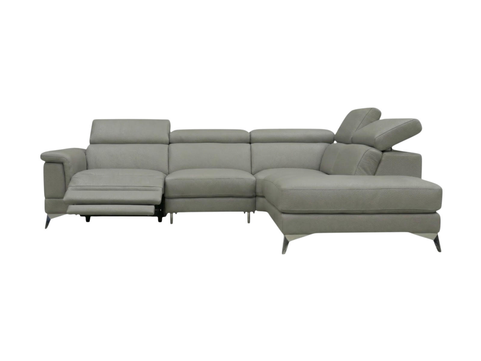 ECKSOFA Planet Echtleder mit 1 x Relaxfunktion Perlgrau - Hellgrau, Leder/Metall (256/232cm)