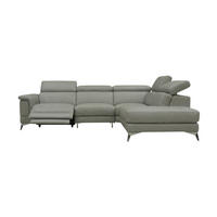 ECKSOFA Planet Echtleder mit 1 x Relaxfunktion Perlgrau - Hellgrau, Leder/Metall (256/232cm)