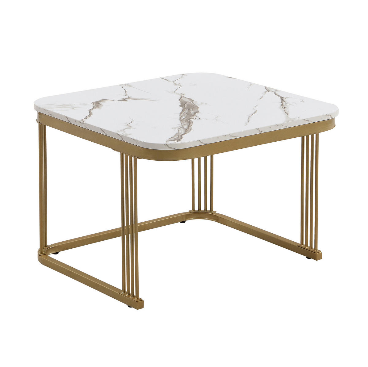 KONFERENČNÍ stolek 60/60/45 cm bílý a zlatý z MDF s mramorovým dekorem a zásuvkou - bílá/zlatá, kompozitní dřevo (60/60/45cm) - OKWISH