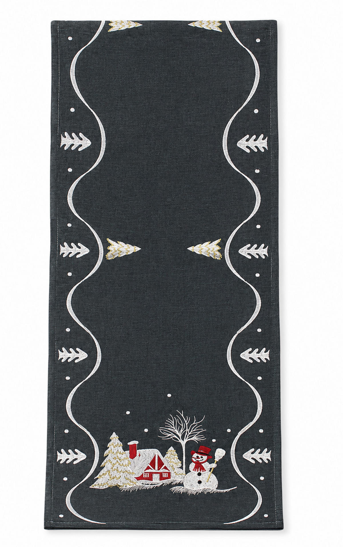 TISCHLÄUFER Weihnachten 35/170 cm Schneemann Stickerei Leinenoptik - Anthrazit/Weiß, Textil (35/170cm) - TiborTex