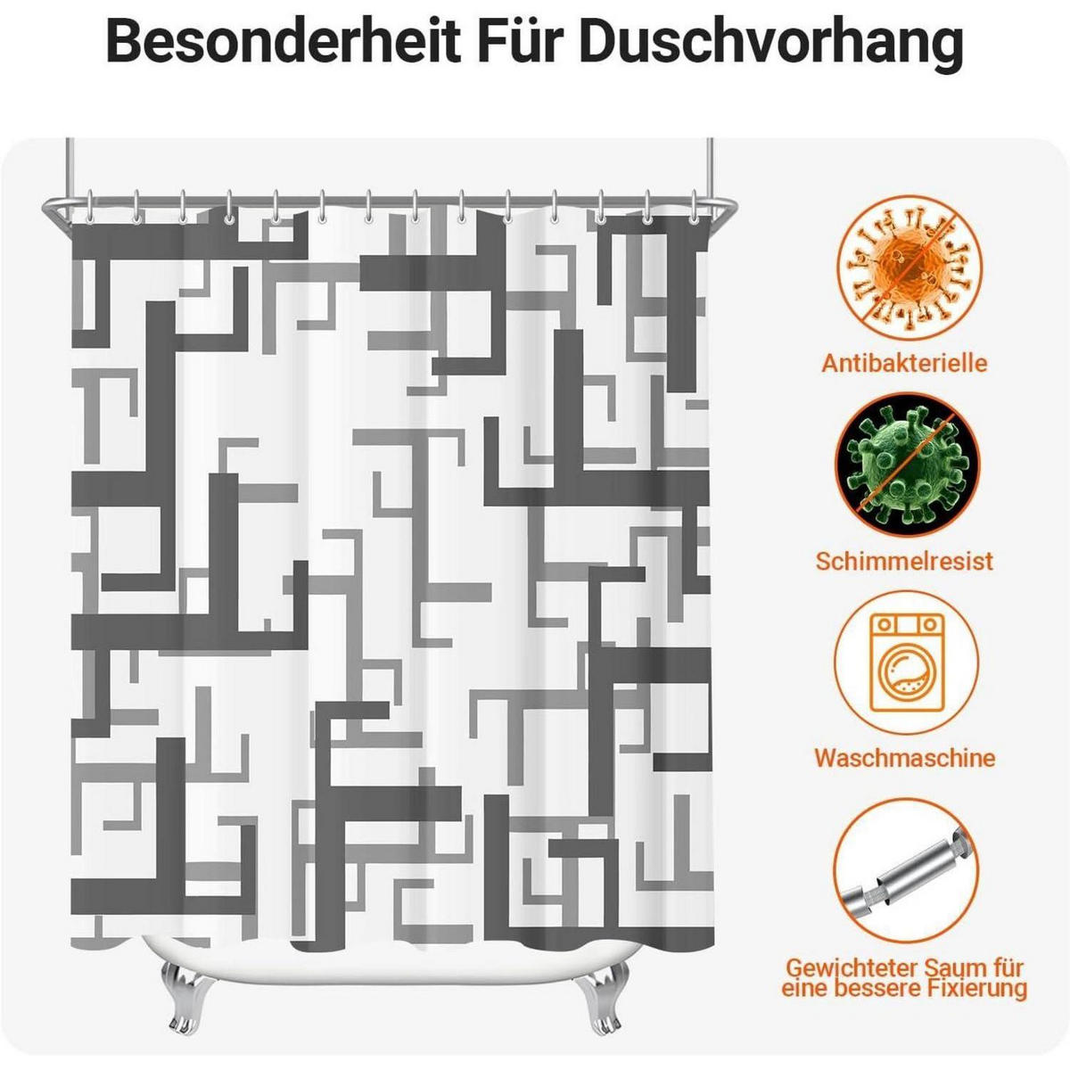 DUSCHVORHANG Block Muster 240 x 180 cm - Multicolor, Textil (240/180cm)