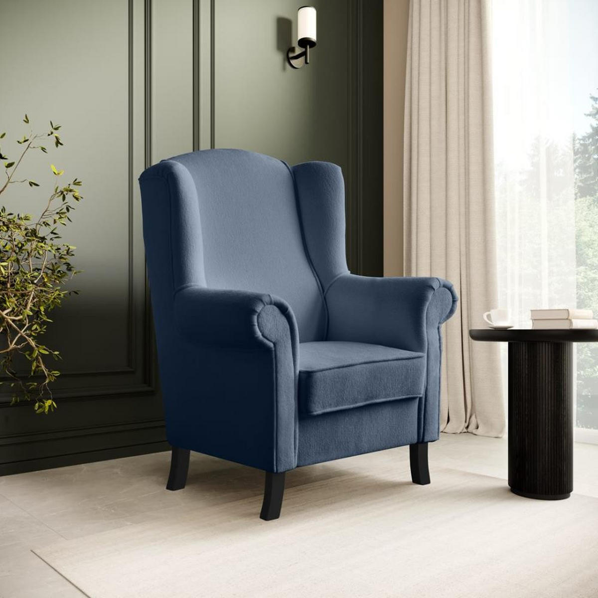 OHRENSESSEL Leonardo dunkelblau boucle-stoff - Dunkelblau, Holz/Textil (88/118/86cm) - Beautysofa