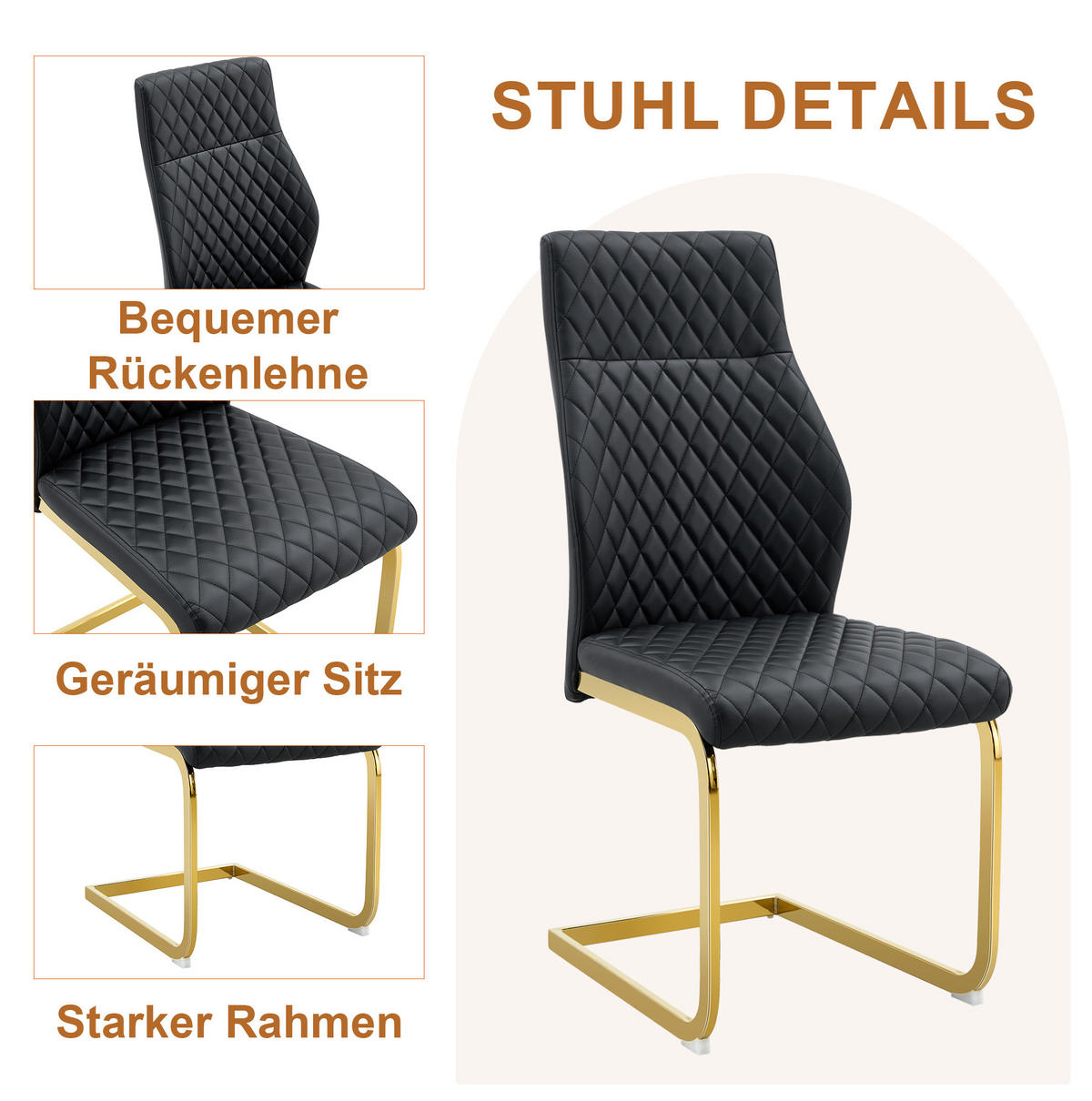 ESSZIMMER-SET Glastisch mit 2 Stühlen 85 cm Schwarz/Gold - Multicolor, Metall (85/76/85cm) - Meubliv
