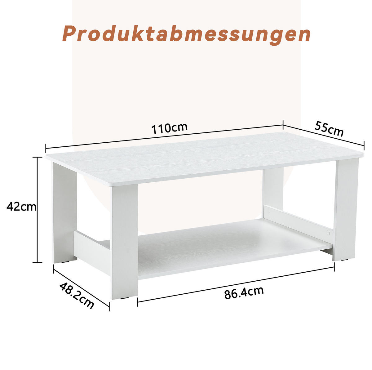 KLUBSKA miza iz MDF, 110/55/42 cm bela z videzom lesa - bela, leseni material (110/55/42cm) - BEAOK