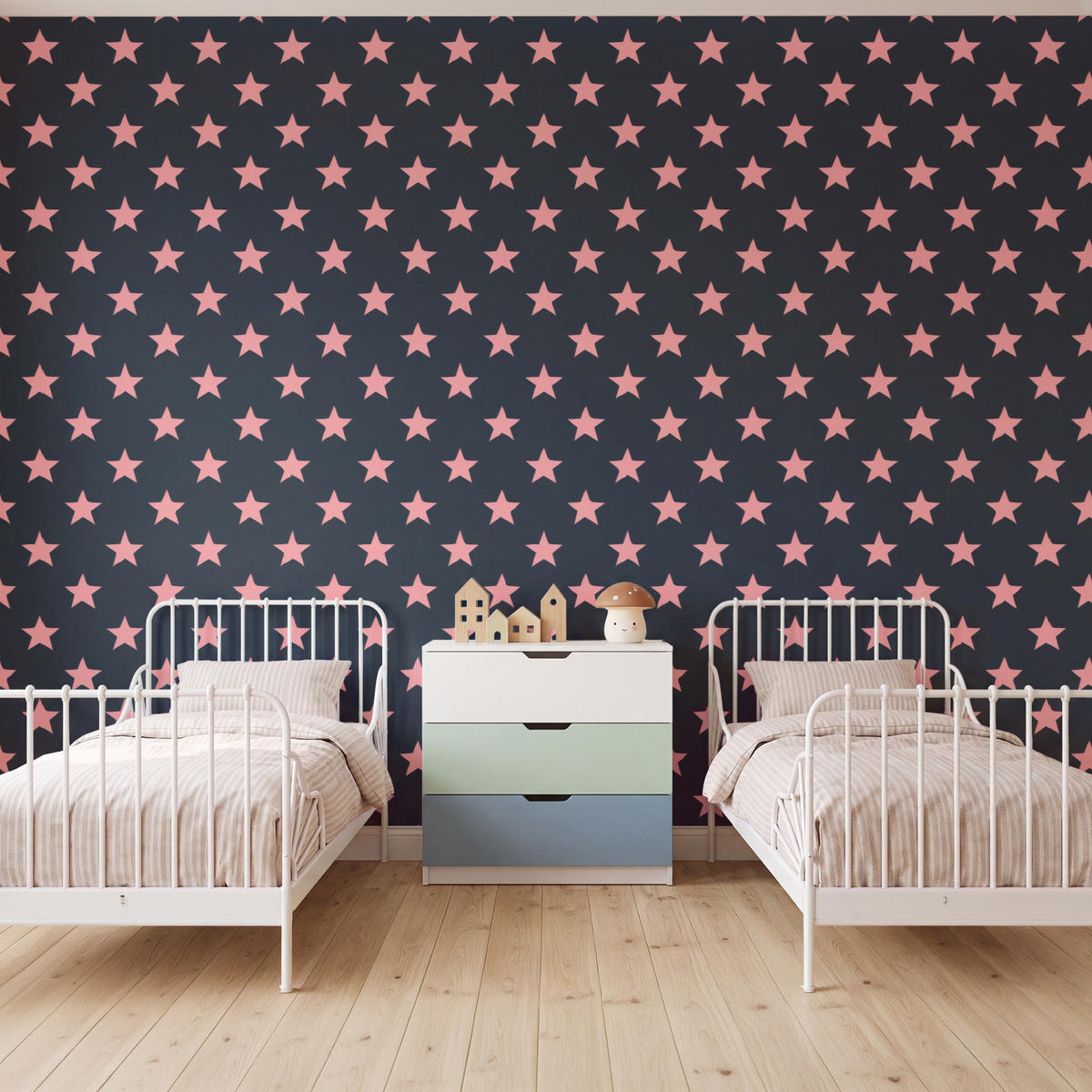 KINDERTAPETE - Muster - Sterne - Rosa - 400x300 cm - Anthrazit, Papier (400/300cm) - OnlyWow