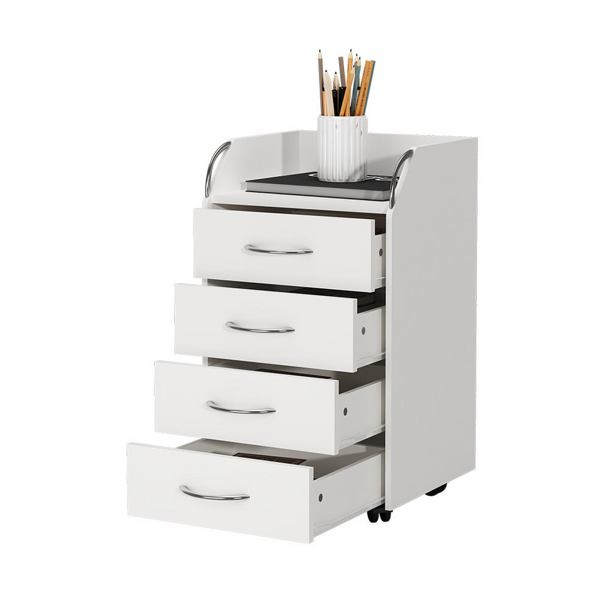ROLLCONTAINER Gwendolyn Weiß 40 x 36 cm mit 4 Schubladen - Weiß, Holzwerkstoff (36/65/40cm) - Vicco