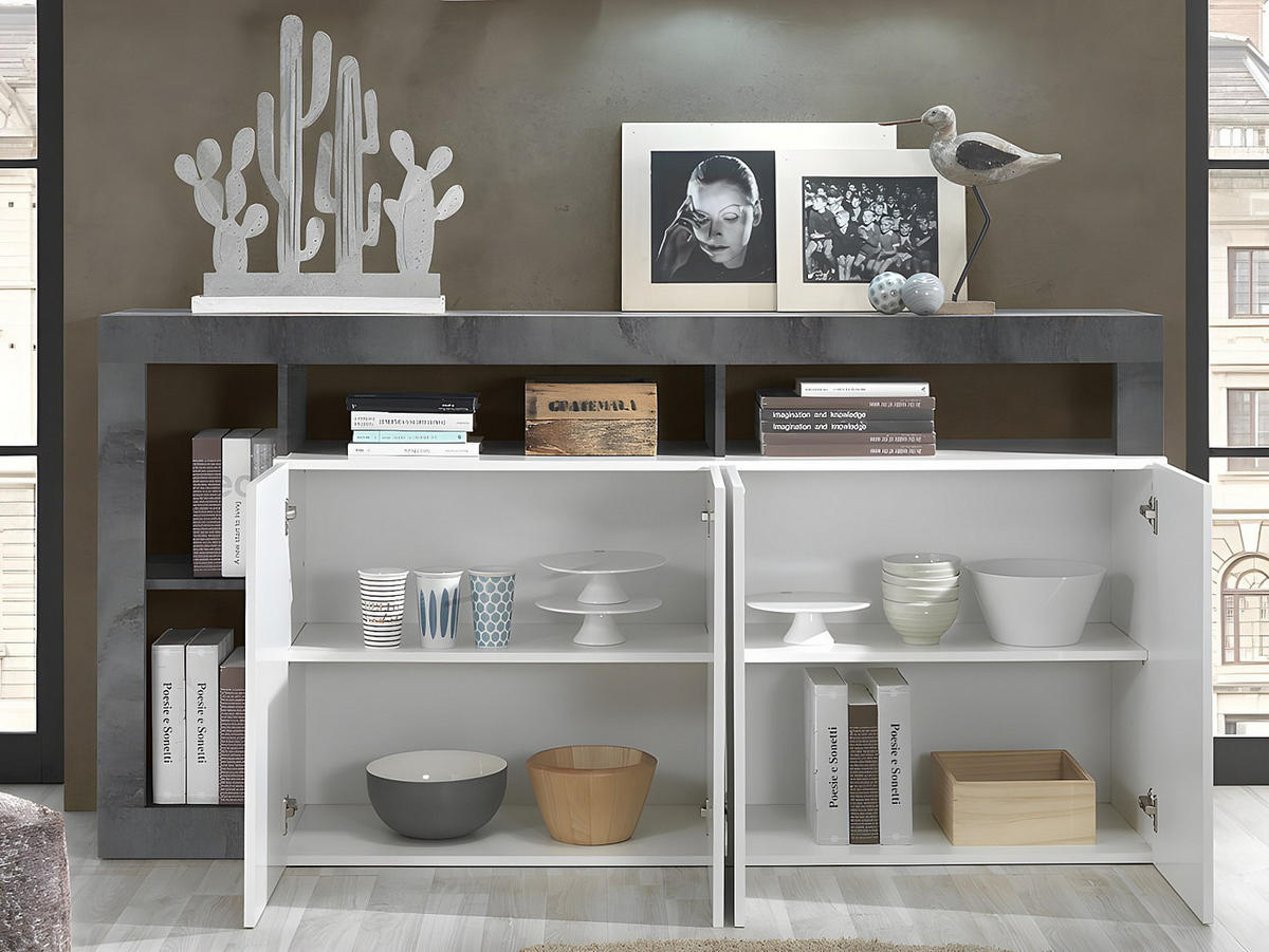 BUFFET 4 Türen Frankfurt - L184 cm - Grau, Holz (184/93/42cm) - Vente-Unique