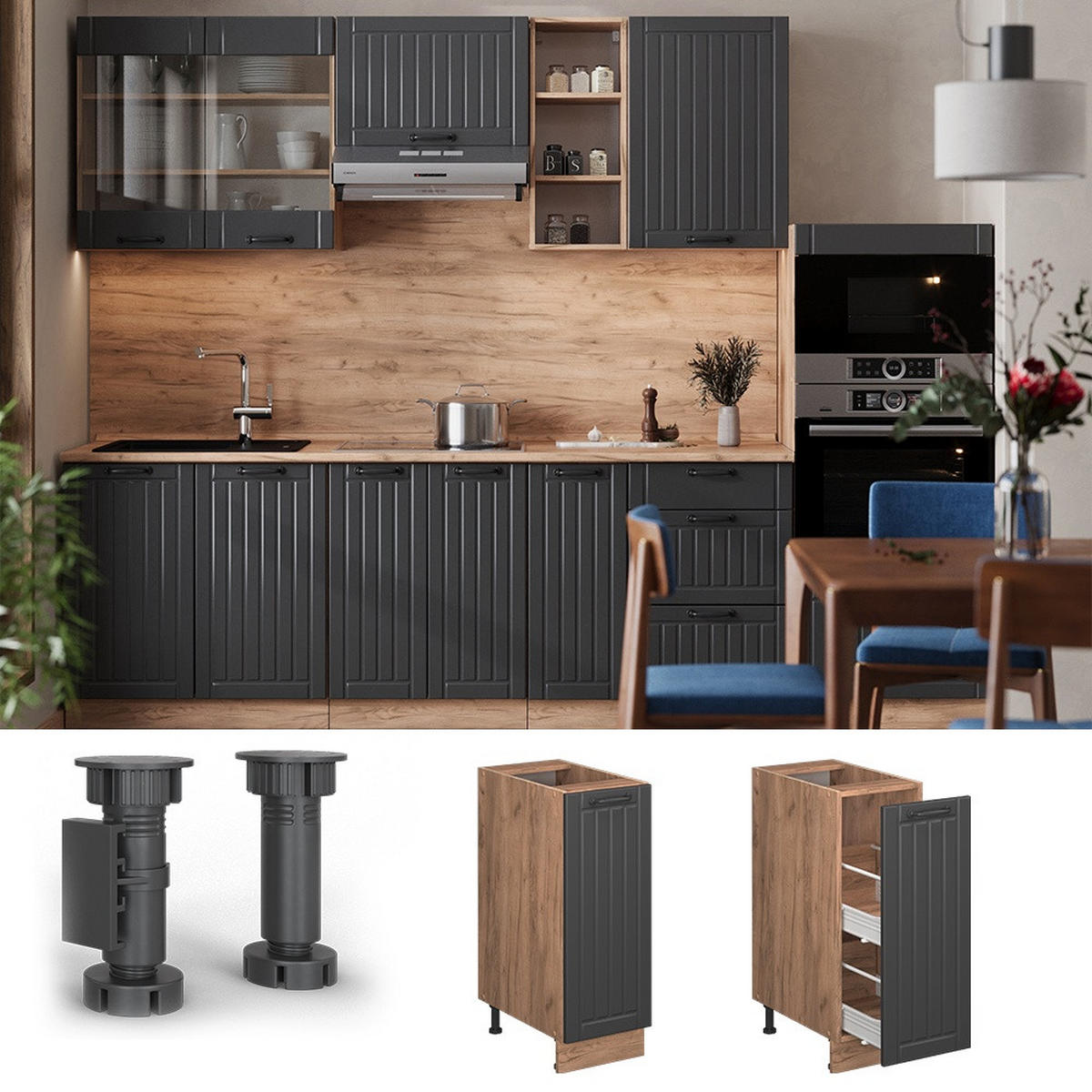 APOTHEKERSCHRANK Fame-Line Dunkelgrau 30 cm , AP Anthrazit - Honigeiche/Dunkelgrau, Holzwerkstoff (30/82/60cm) - Vicco