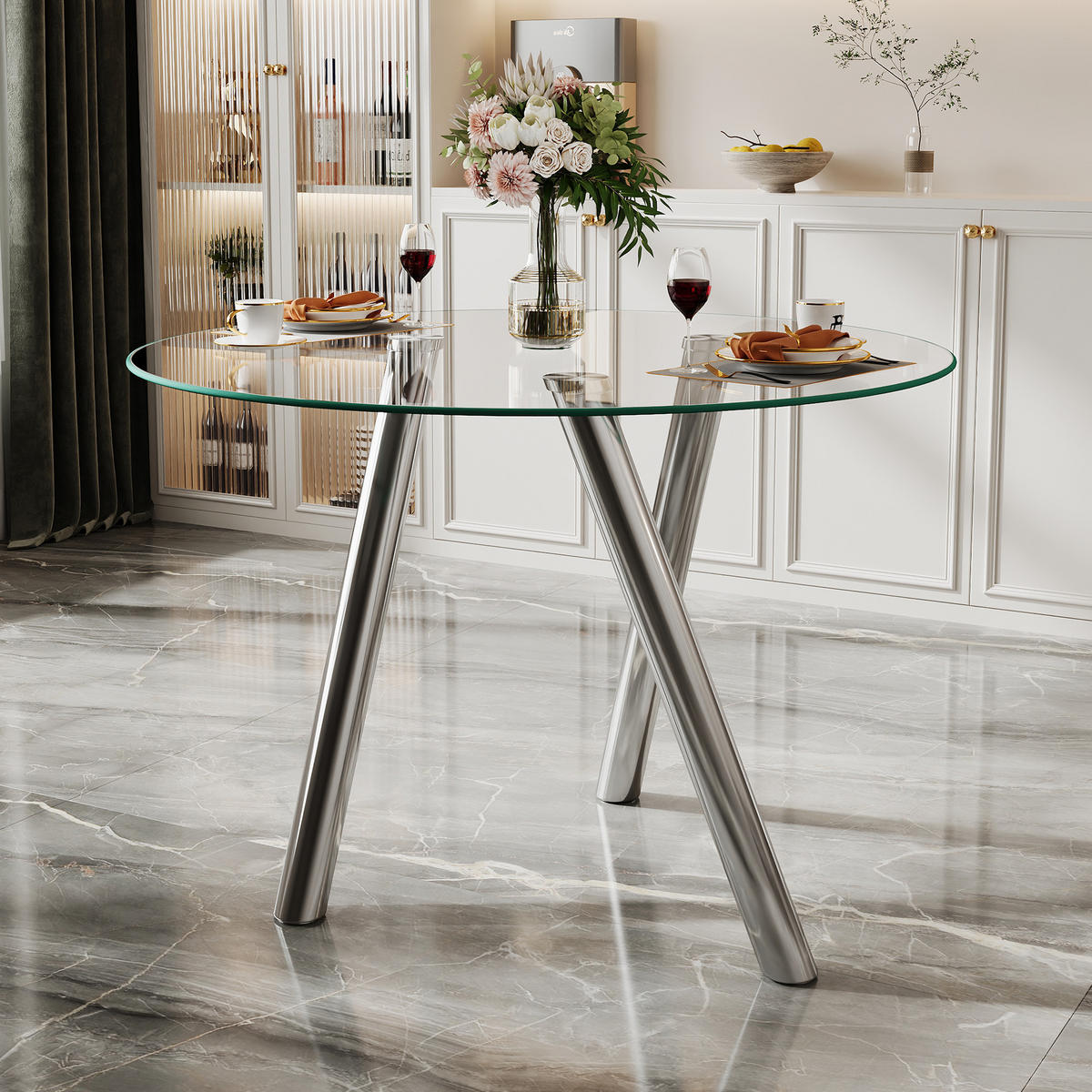 ESSTISCH runder Silber mit Metallbeinen 89 cm - Silberfarben, Metall (89/89/76cm) - Oxeza