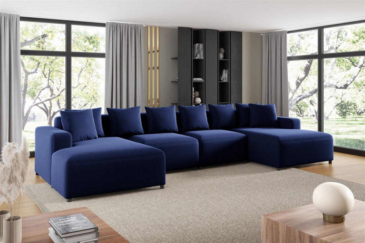 WOHNLANDSCHAFT Megan In Salvador - Dunkelblau, Holzwerkstoff/Textil (426/75/165cm) - Fun Möbel