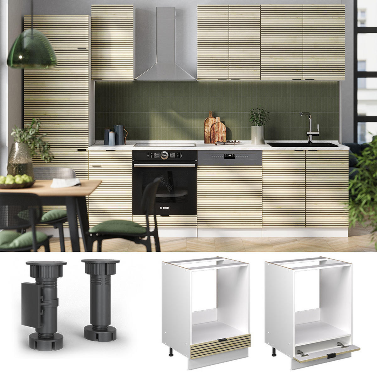 SKŘÍŇKA NA VESTAVĚNOU TROUBU Fame-Line Dubový panel - bílá/barva dubu, kompozitní dřevo (60/82/60cm) - Vicco