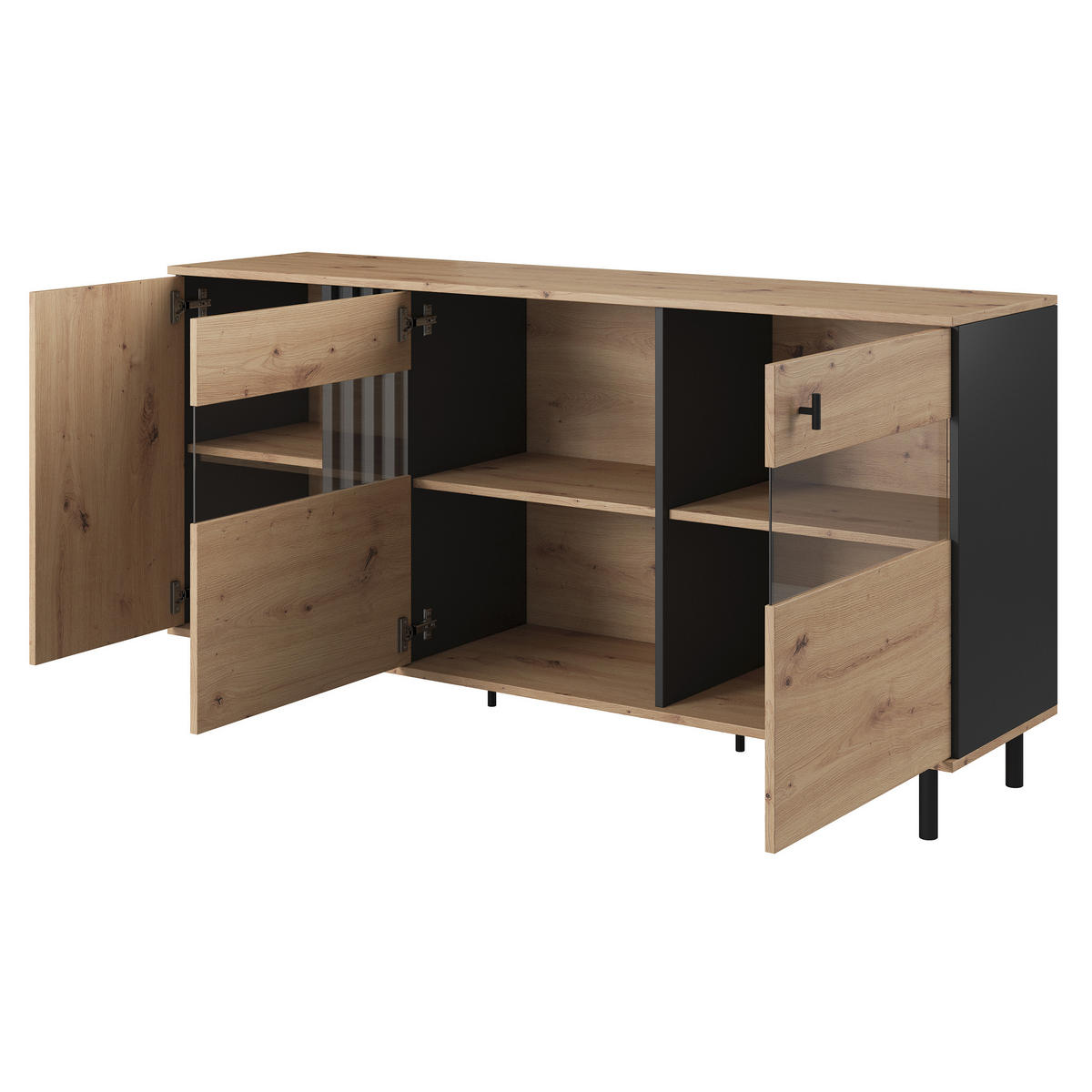 SIDEBOARD MADDALENA 165/83/40 cm mit 3 Türen Anthrazit - Anthrazit/Eiche Artisan, Holzwerkstoff (165/83/40cm) - MASSENO