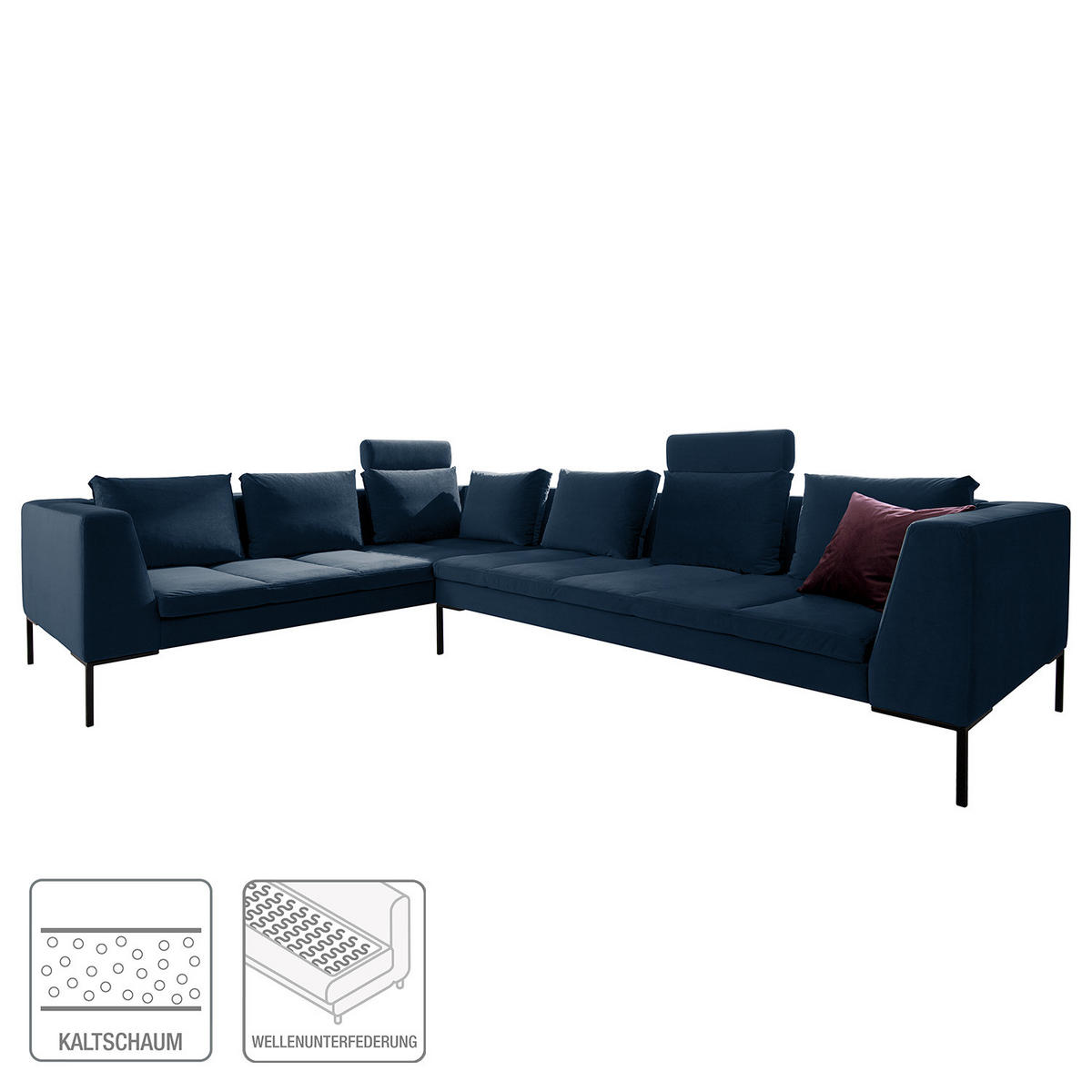 ECKSOFA mit Rundecke XL - Samt - Chromfarben/Dunkelblau, Textil/Metall (319/238cm) - home24