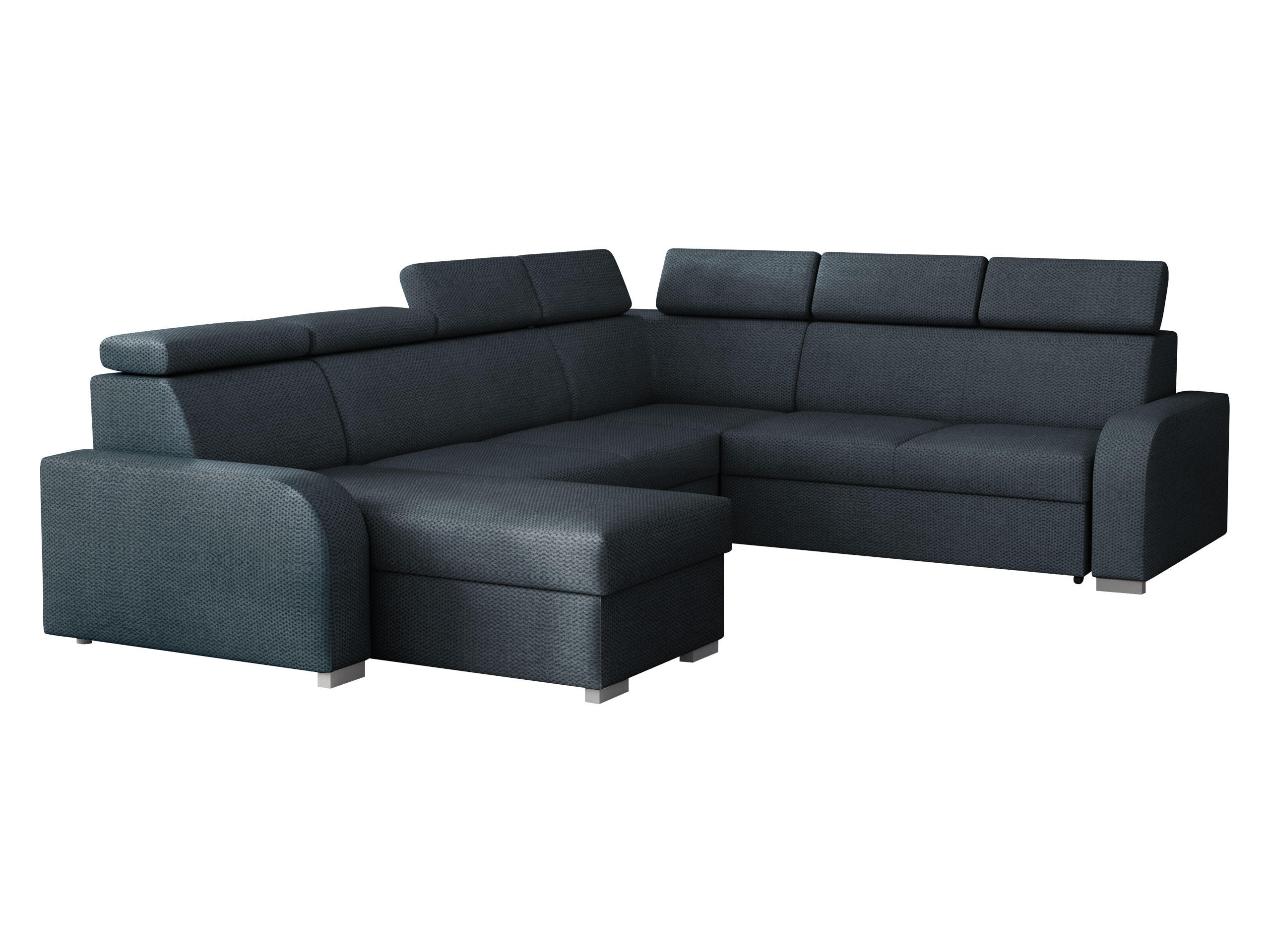WOHNLANDSCHAFT Oslo 2rR2pLC - Silberfarben/Dunkelblau, Holz/Kunststoff (315/85/250cm) - MIRJAN24