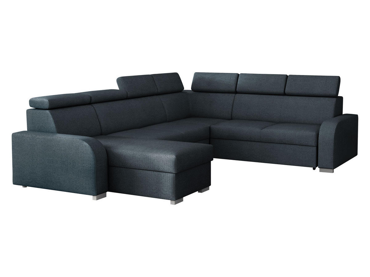 WOHNLANDSCHAFT Oslo 2rR2pLC - Silberfarben/Dunkelblau, Holz/Kunststoff (315/85/250cm) - MIRJAN24