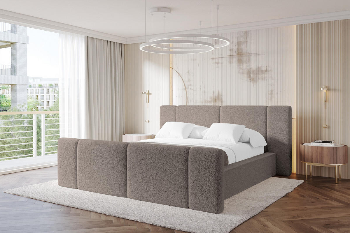 POLSTERBETT mit Bettkasten, Fußteil und Lattenrost, Bett mit Matratze H3/H4 - RIVO-Z 120x200 Braun - Braun, Holzwerkstoff/Textil (120/200cm) - ALTDECOR