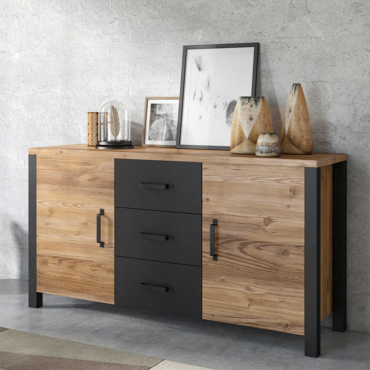 SIDEBOARD Lyam Holz und Schwarz - Schwarz, Holzwerkstoff (147/79/43cm) - Petits-meubles