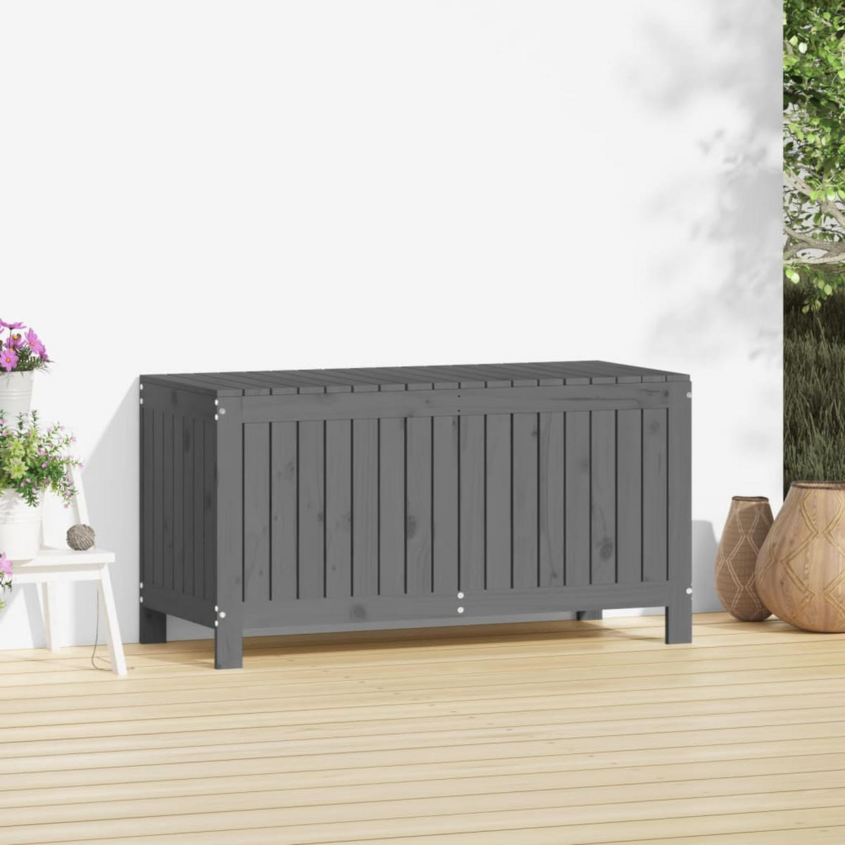 GARTENTRUHE Grau 115x49x60 cm Massivholz Kiefer - Grau, Holz (115/60/49cm) - furnicato
