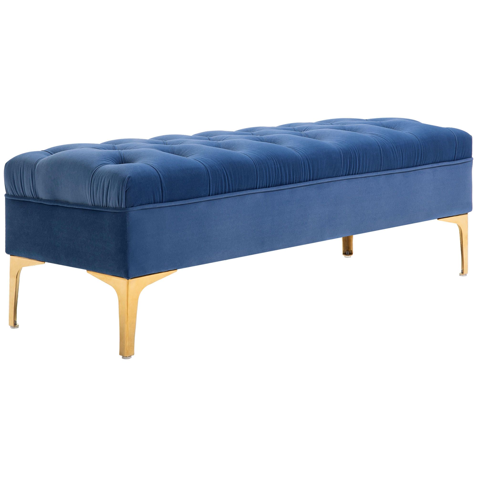 BETTBANK mit erhöhten Beine, Schlafzimmer, Samt Blau 118 x 45 x 42 cm - Blau, Kunststoff (45/42/118cm) - HOMCOM