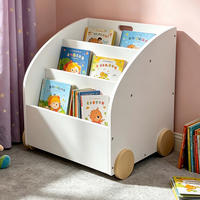 BIBLIOTECĂ Alb natural copii 3-compartimente cu roți - alb, compozit lemnos (46/43.5/40cm) - Relaxdays