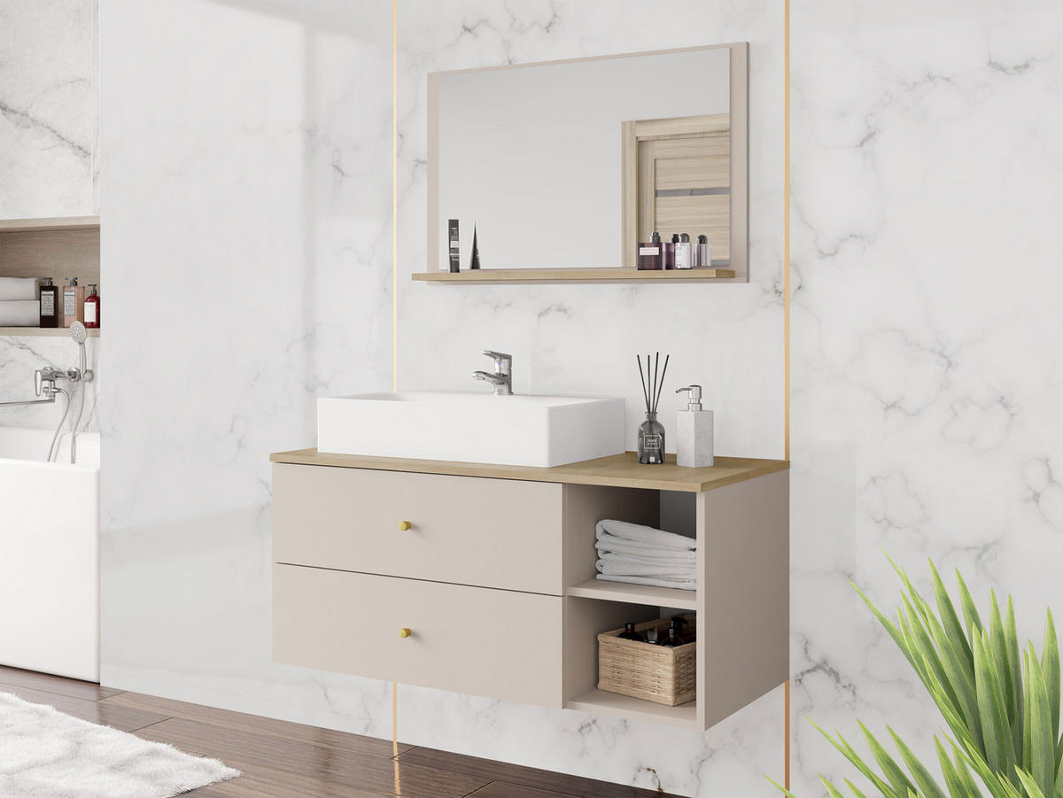 BADMÖBEL-SET Kertos I - Beige/Goldfarben, Holzwerkstoff/Metall (100/57/45cm) - MIRJAN24