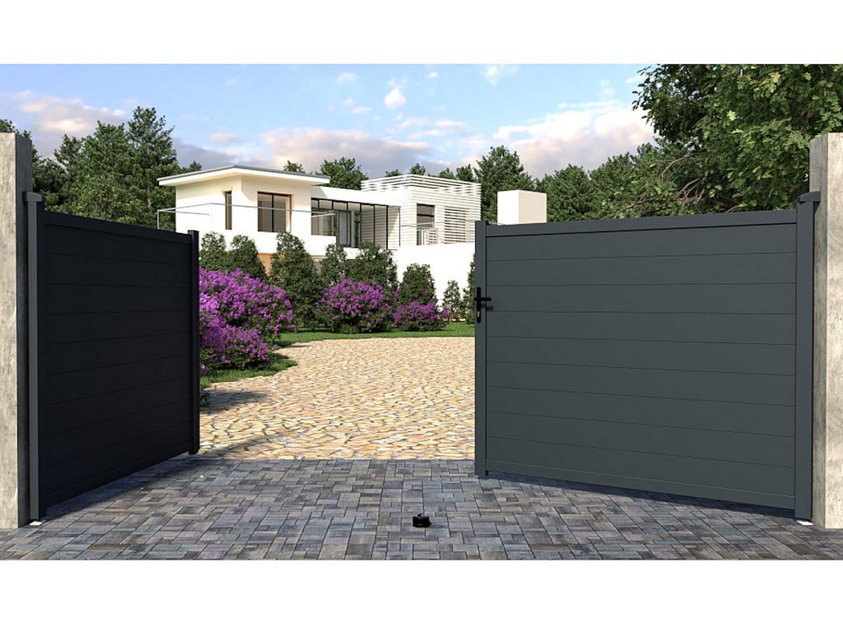 FLÜGELTOR - 392cm x 4.6cm - Aluminium - anthrazitgrau - NAZARIO - Anthrazit, Metall (392/161cm) - Vente-Unique