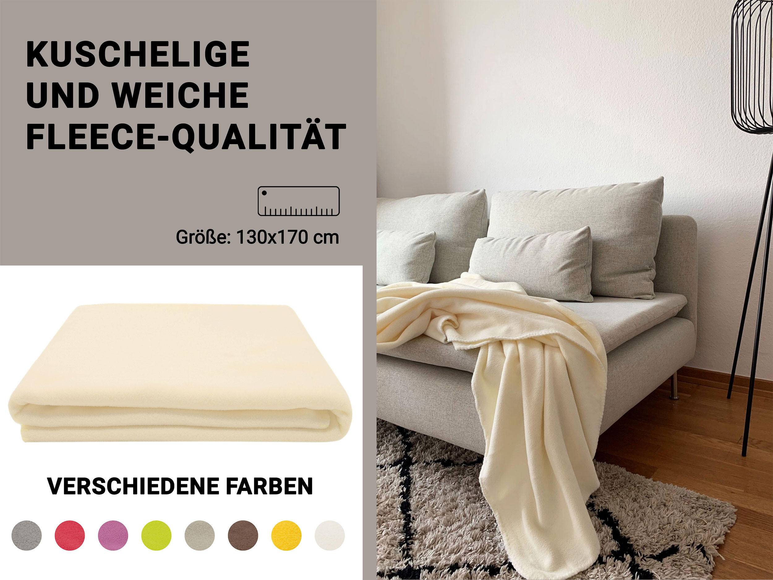 Thumbnail - Zollner Kuscheldecke,, Creme, Textil, 130x170 cm, Oeko-Tex® Standard 100, Wohntextilien, Decken, Kuscheldecken