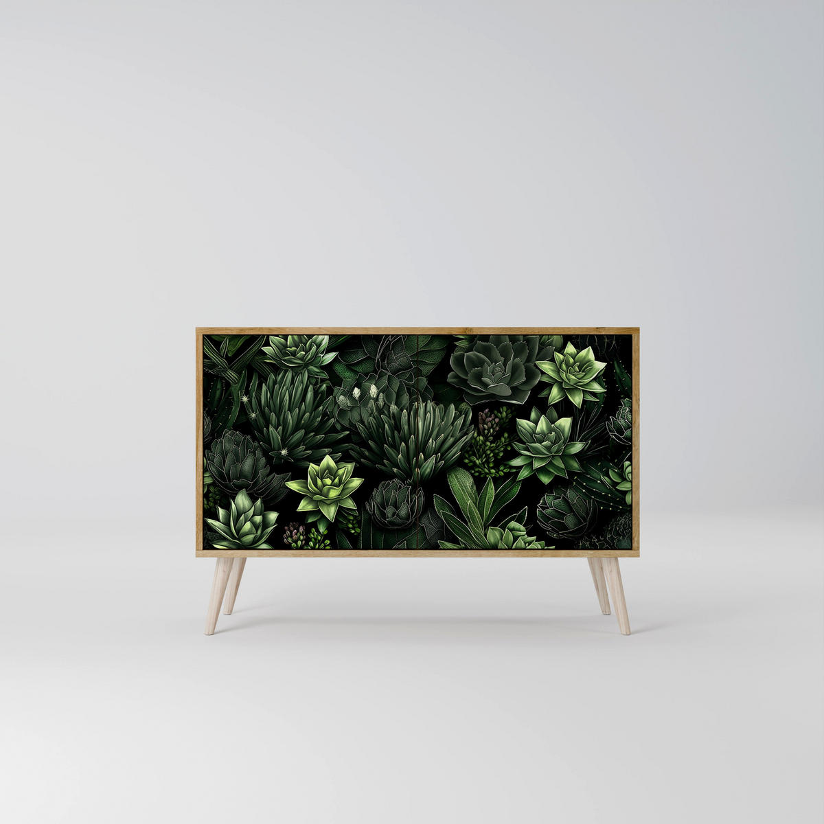 SIDEBOARD SUCCULENT JUNGLE, Eicheneffekt, 111x42x77,5 cm, 2 Türen - Eichefarben/Buchefarben, Holzwerkstoff/Buchenholz (111/77.5/42cm) - SpaceRebels