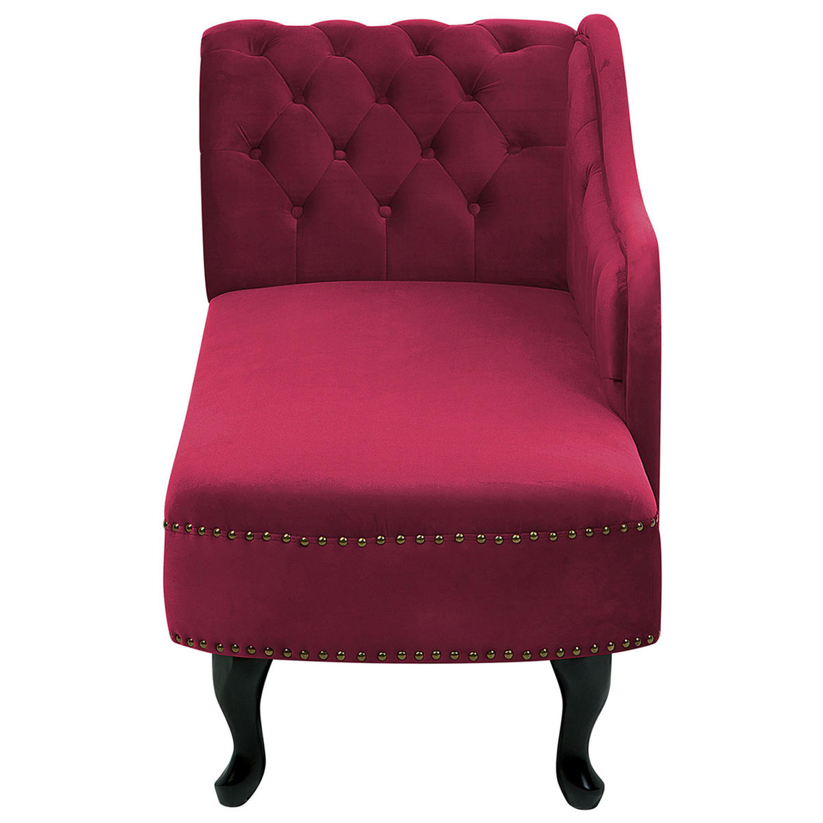 CHAISELONGUE Samtstoff burgunderrot linksseitig Nimes - Rot/Schwarz, Textil (170/79/61cm) - Beliani