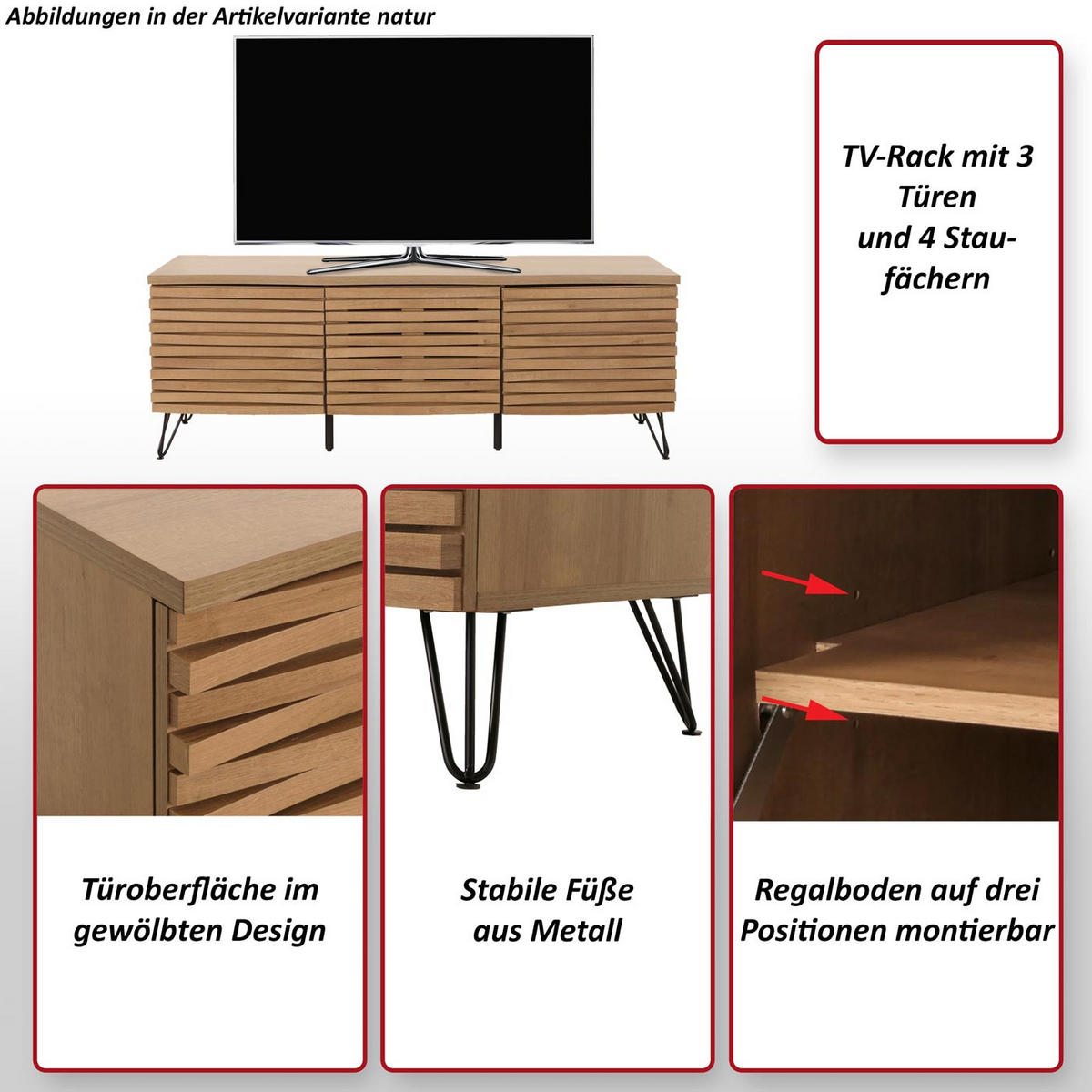TV-RACK Beige - Beige, Holzwerkstoff (142/52/44cm) - MCW