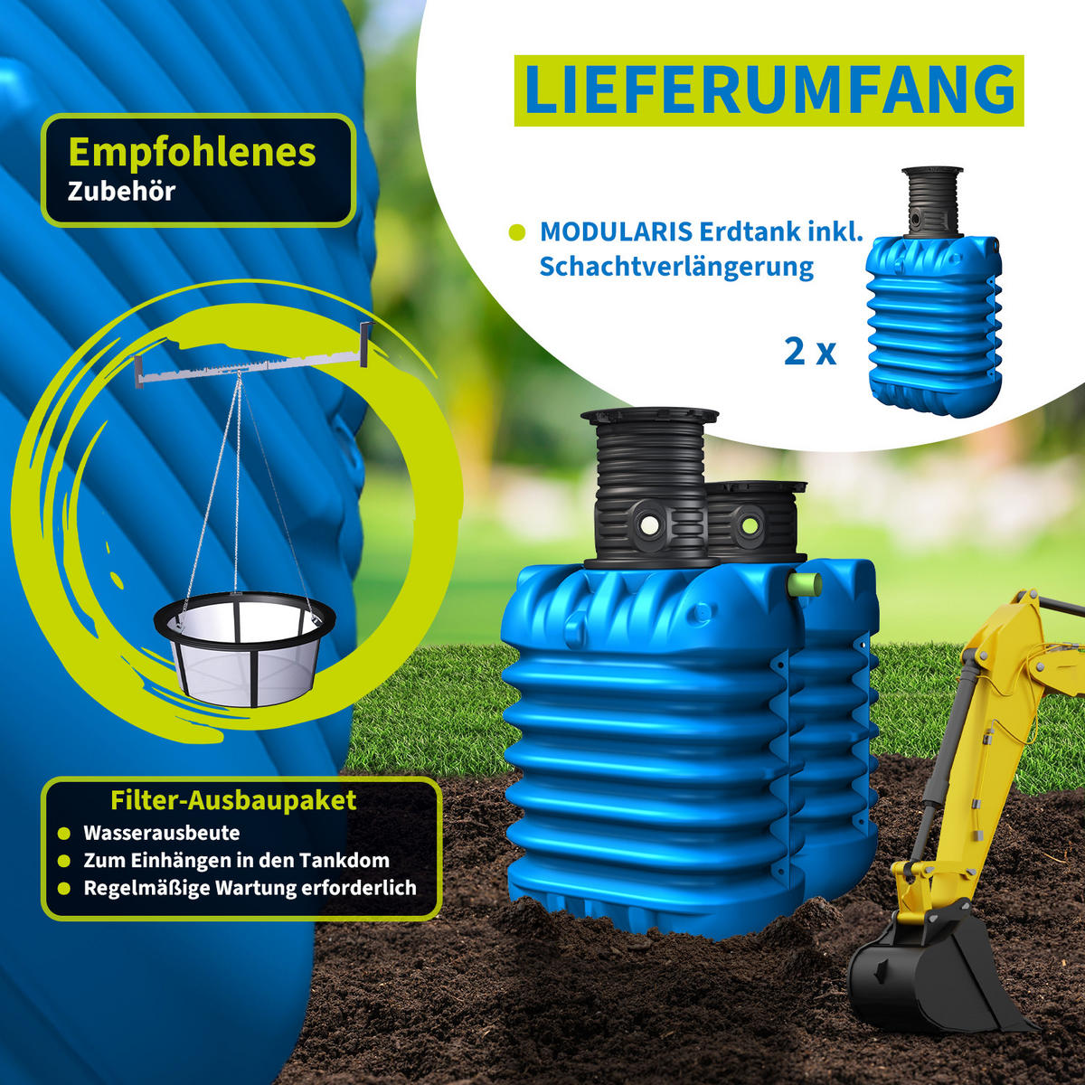 ERDTANK 5000 L inkl. Schachtverlängerung - Blau, Kunststoff (147/201/230cm) - 4rain