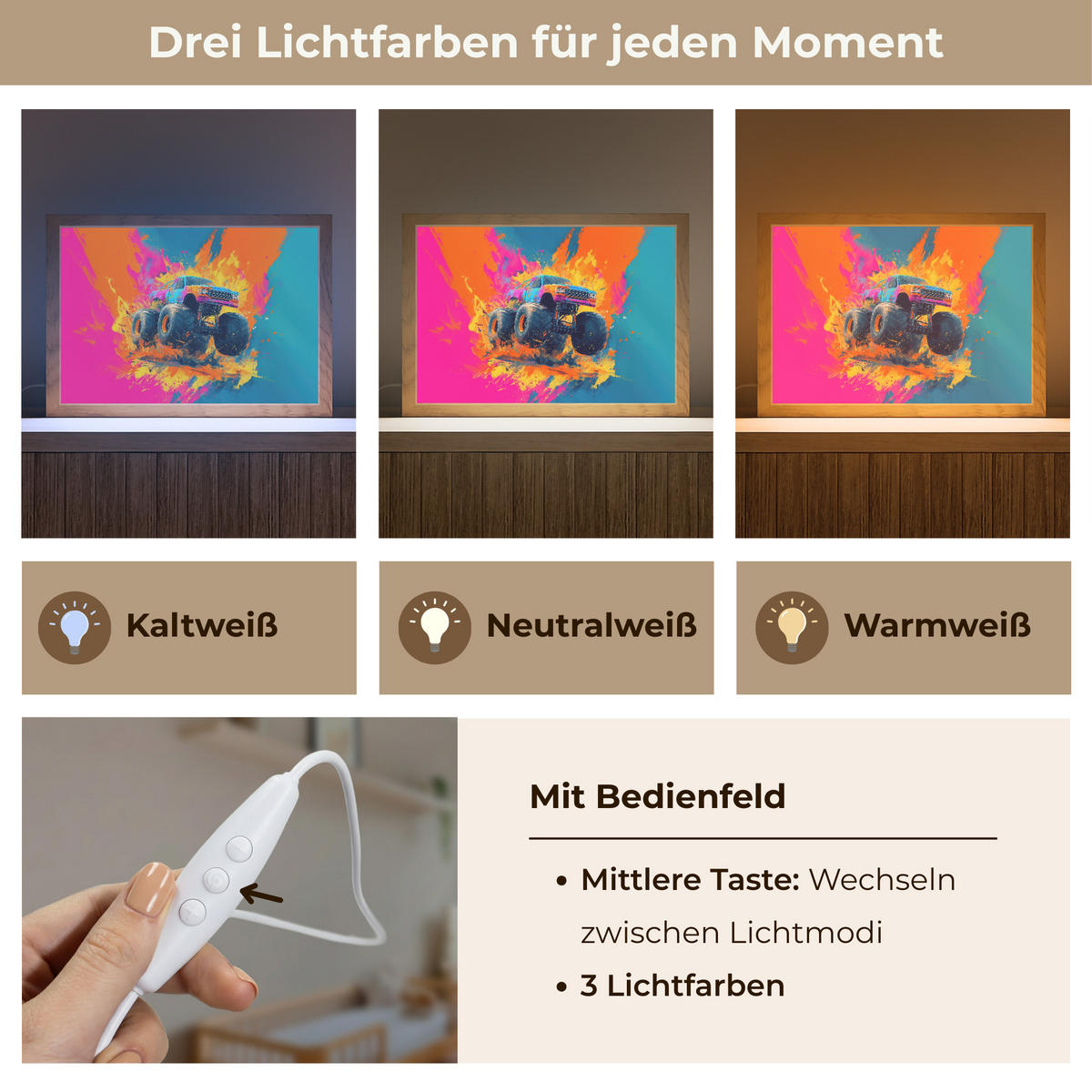 NACHTTISCHLAMPE Monstertruck - Abstrakt - Farbspritzer - Farbenfroh 30x20 cm - Pink, Holzwerkstoff (8/30/20cm)