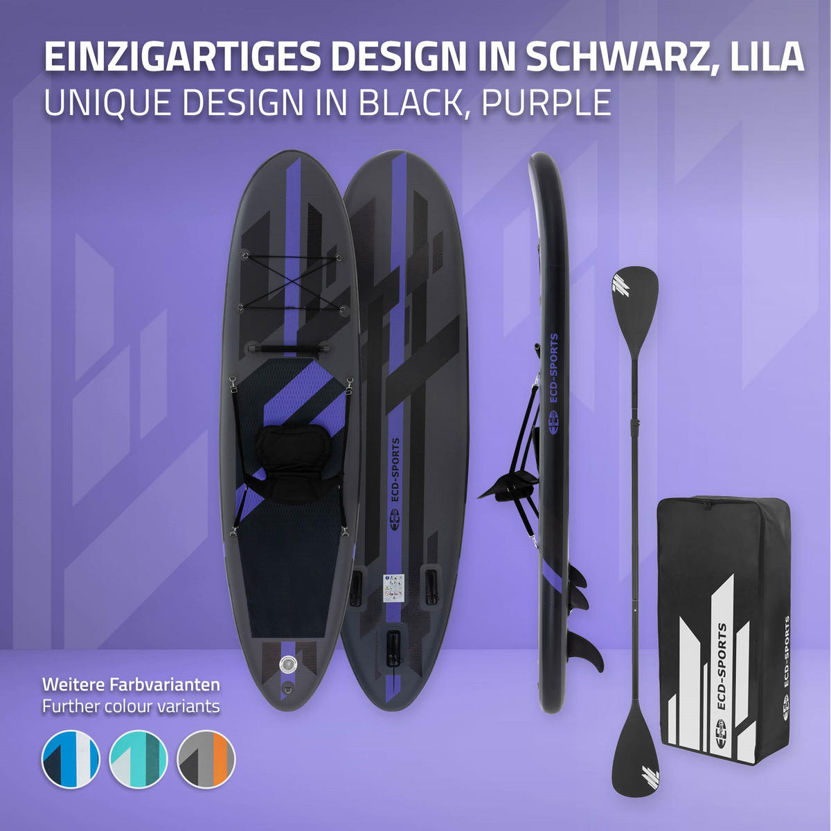 STAND UP PADDLE BOARD Kajak Schwarz - Schwarz, Kunststoff (320/82/15cm) - ECD-Germany