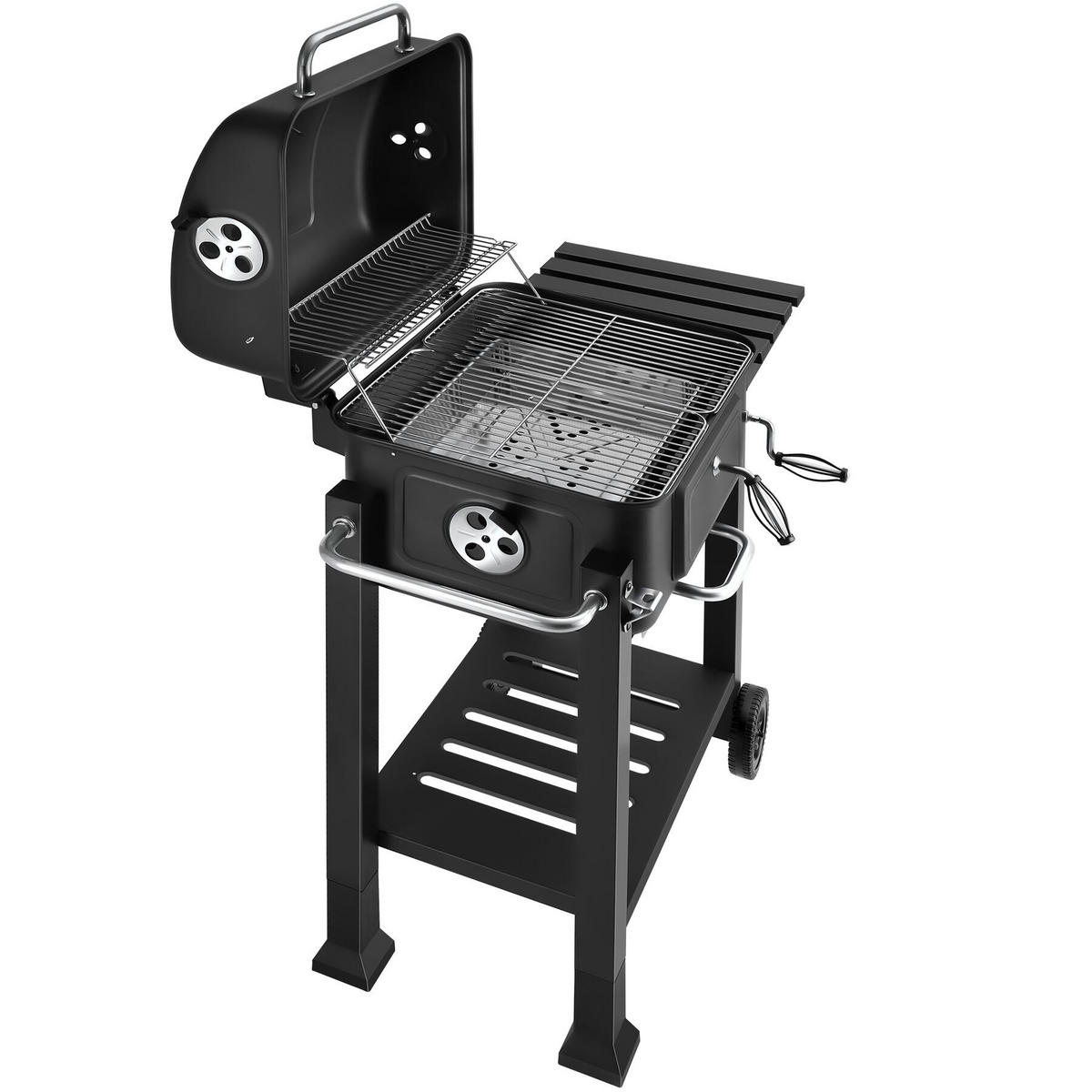 HOLZKOHLEGRILL Florian, 110 x 64 x 104 cm, untere Gitterablage, schwarz - Schwarz, Metall (110/104/64cm) - tectake