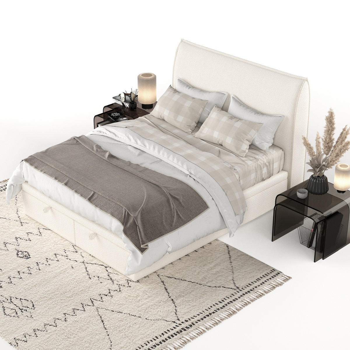 POLSTERBETT Tuvalu mit Stauraum 140/200 cm Creme im Alta Stoff - Creme/Schwarz, Holz/Holzwerkstoff (140/200cm) - AltaBeds