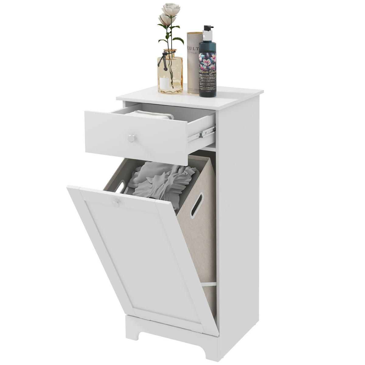 MIDISCHRANK DE-12422 mit wäschekorb 40/40/90 cm Weiß - Weiß, Holzwerkstoff (40/90.5/40cm) - ComfortXL