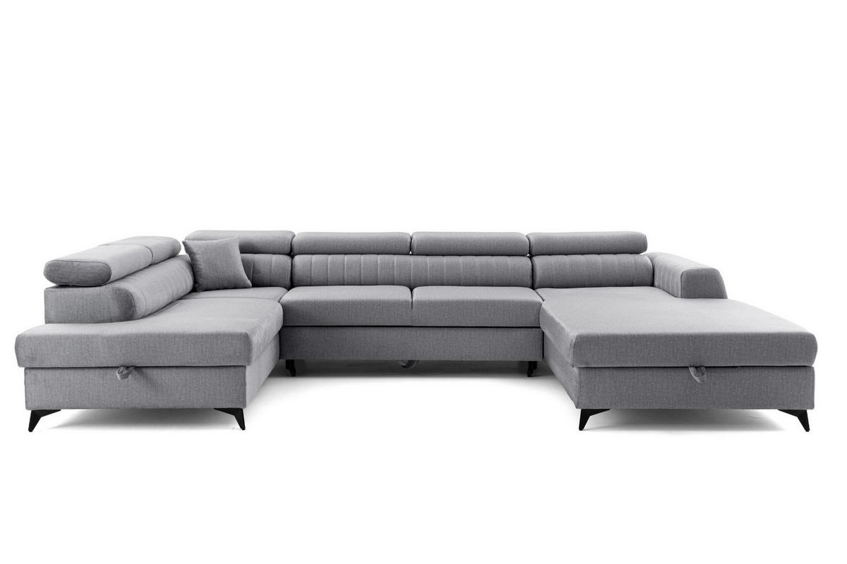 ECKSOFA U-Form PIERO U Links mit Schlaffunktion 125x260 Velours Grau - Schwarz/Grau, Holz/Textil (350/90/203cm) - Muffo