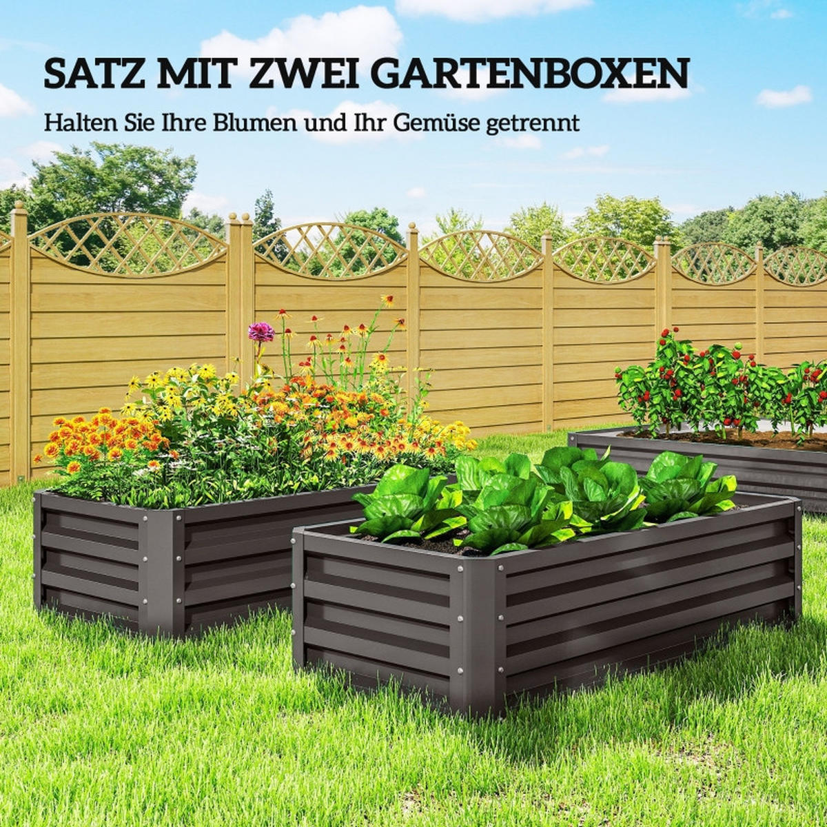 HOCHBEET Metall 2er Set 110x50x30 cm offen dunkelgrau - Dunkelgrau, Metall (110/30/50cm) - Fortuna Lai