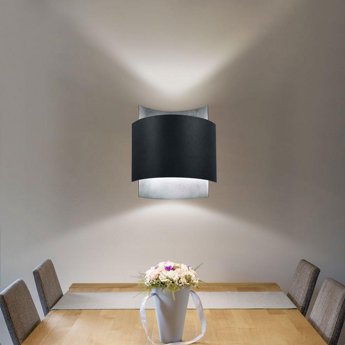 WANDLEUCHTE Stahl Schwarz Up & Down Beleuchtung - Schwarz, Metall (22/11/23cm)