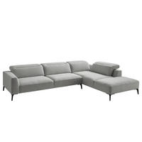 ECKSOFA mit Ottomane - Hellgrau/Schwarz, Textil/Metall (325/238cm) - home24