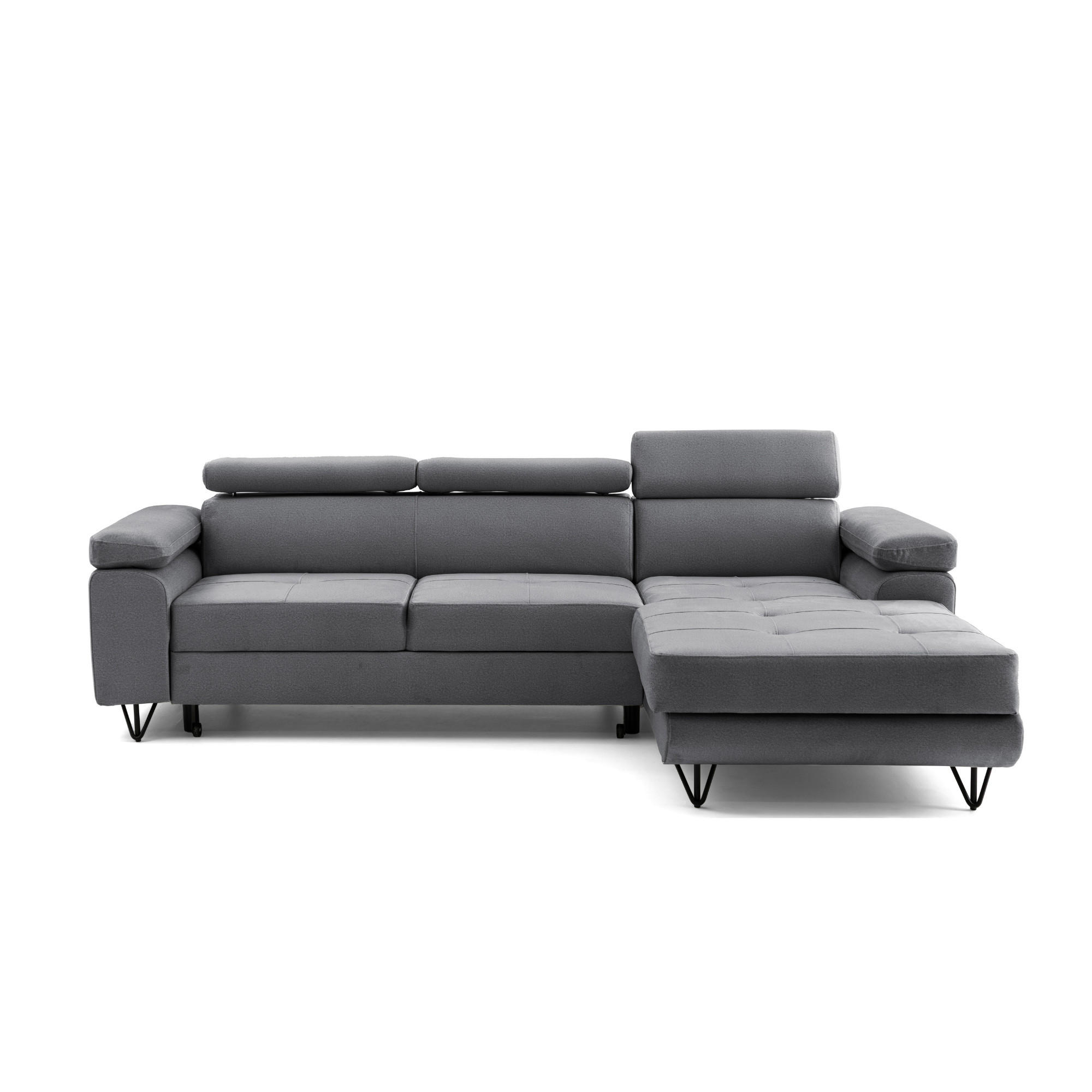 ECKSOFA NORIS L Rechts mit Schlaffunktion 128x203 Velours Dunkelgrau - Dunkelgrau/Schwarz, Holz/Textil (183/250cm) - Muffo